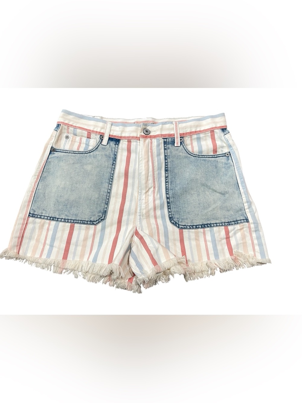American Eagle Mom Short Women Pastel Stripe Patch Pocket Denim Short Sz  10 NWT
